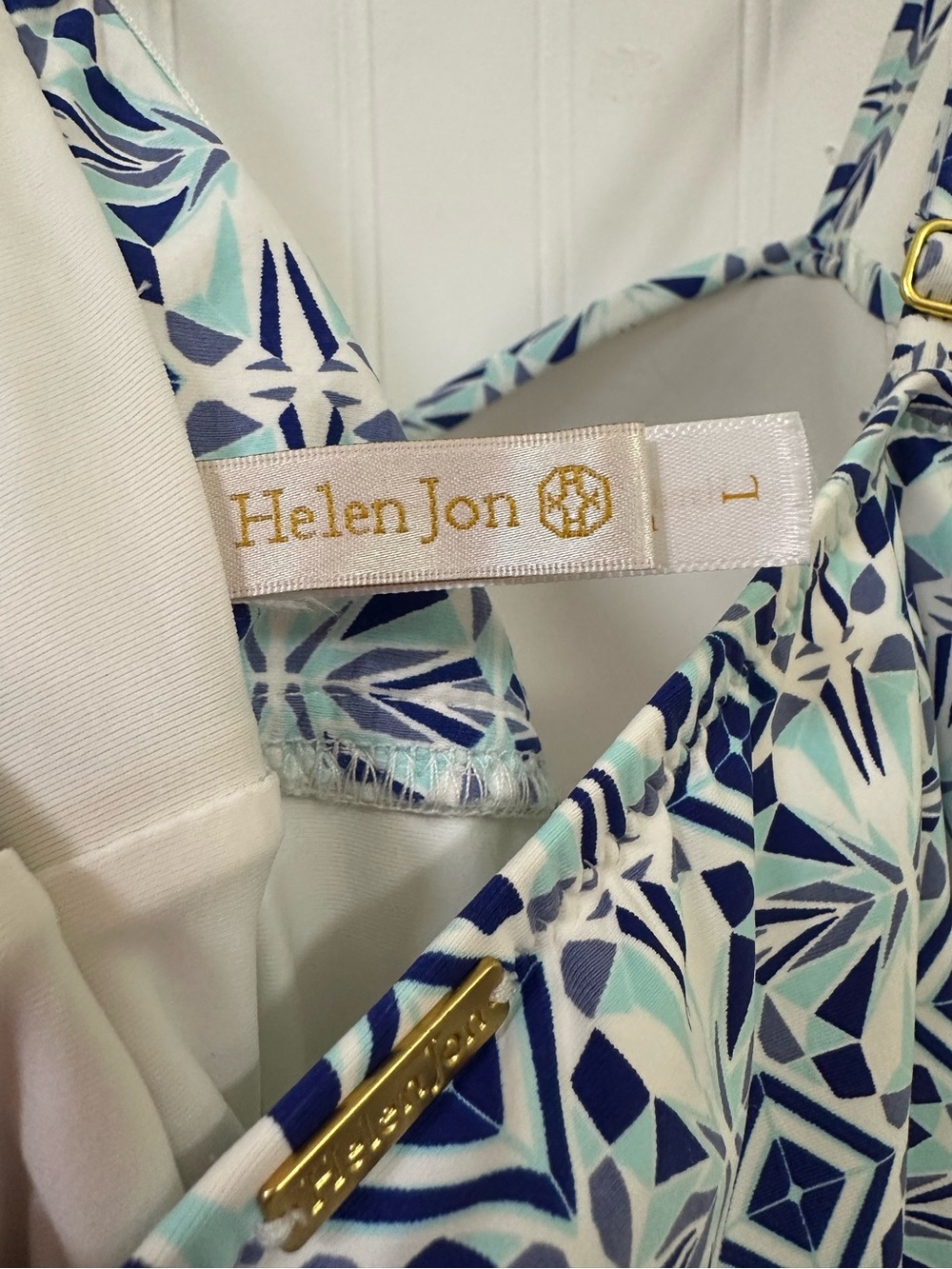 Helen Jon Women’s Ruched Geometric Tankini Top Swimsuit Blue & White Coastal - Picture 4 of 13